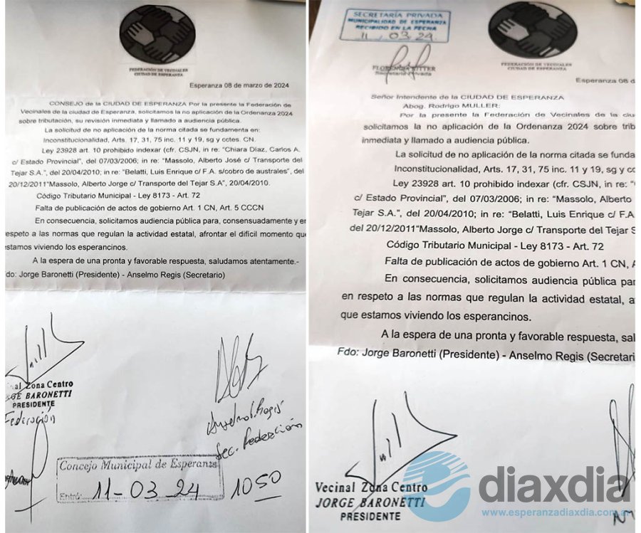 Las notas presentadas al intendente y concejales