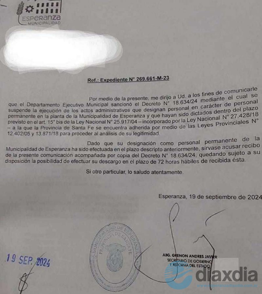 La notificación que le llegó a los empleados informándoles que ya no están en 