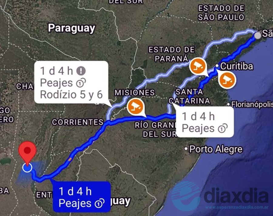 El recorrido del motorhome según informa en las redes