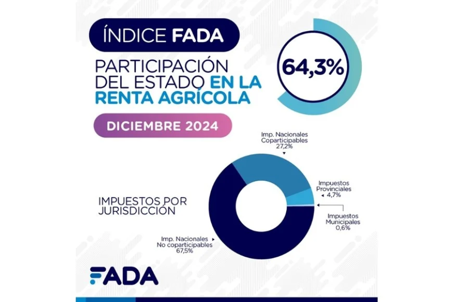 La medición de diciembre 2024 marca una participación de los impuestos sobre la renta agrícola. Gráfico: FADA.