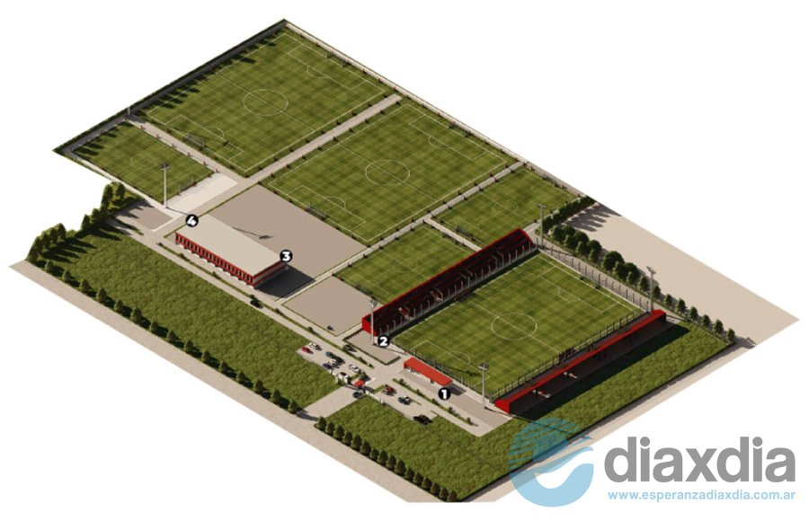 Esta será la distribución del predio con tres canchas grandes, vestuarios, dormitorios y gimnasio // EDXD RRSS Adjuventud