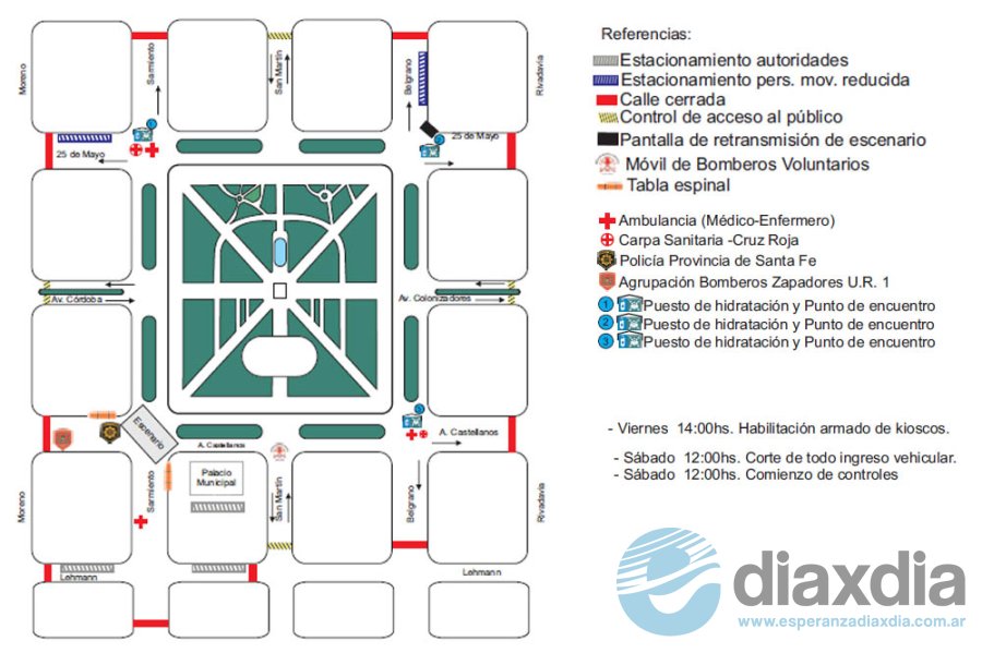 El plano de cortes y controles difundido por el municipio
